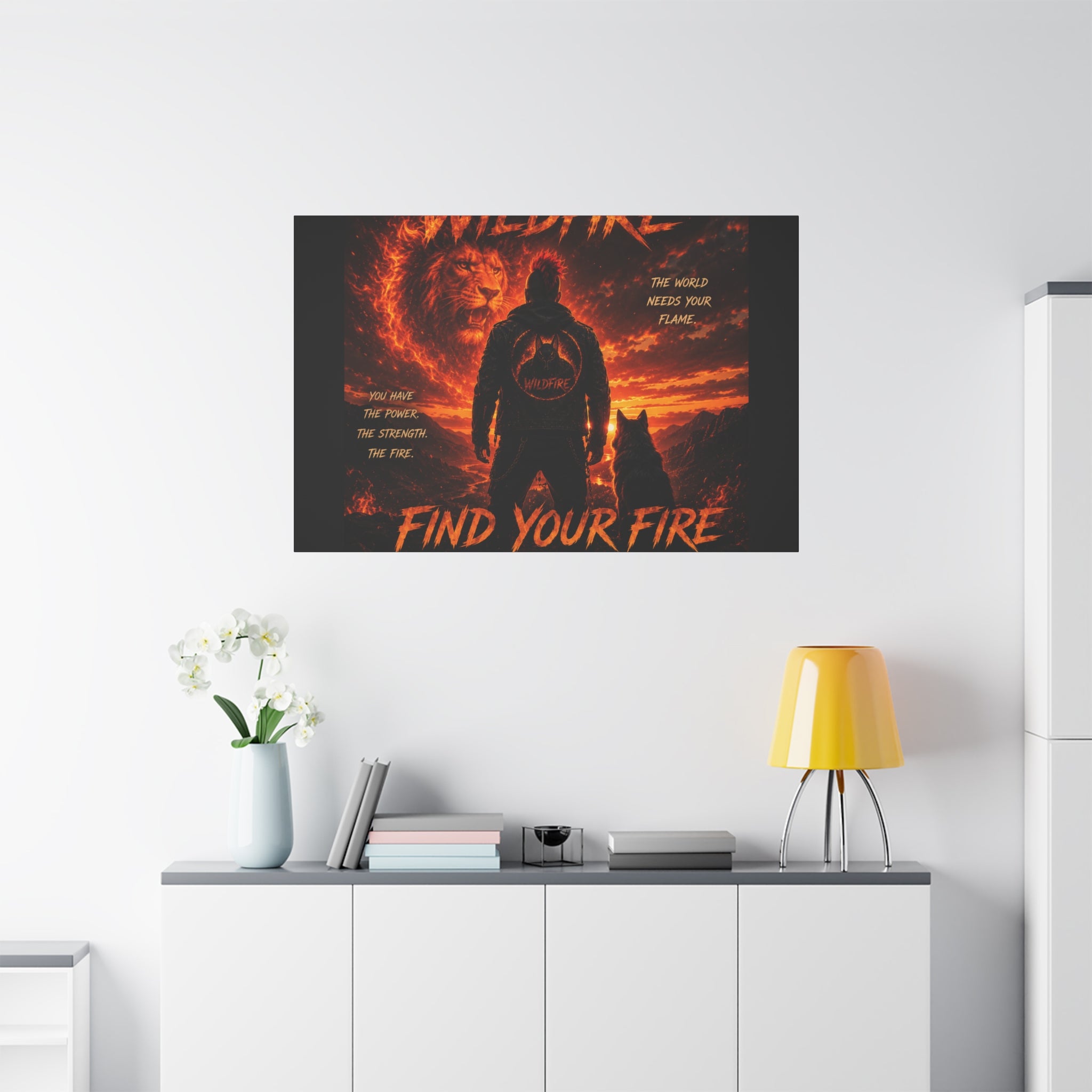 Wildfire 'Find Your Fire' Matte Canvas Wall Art — Inspirational Lion & Silhouette Scene