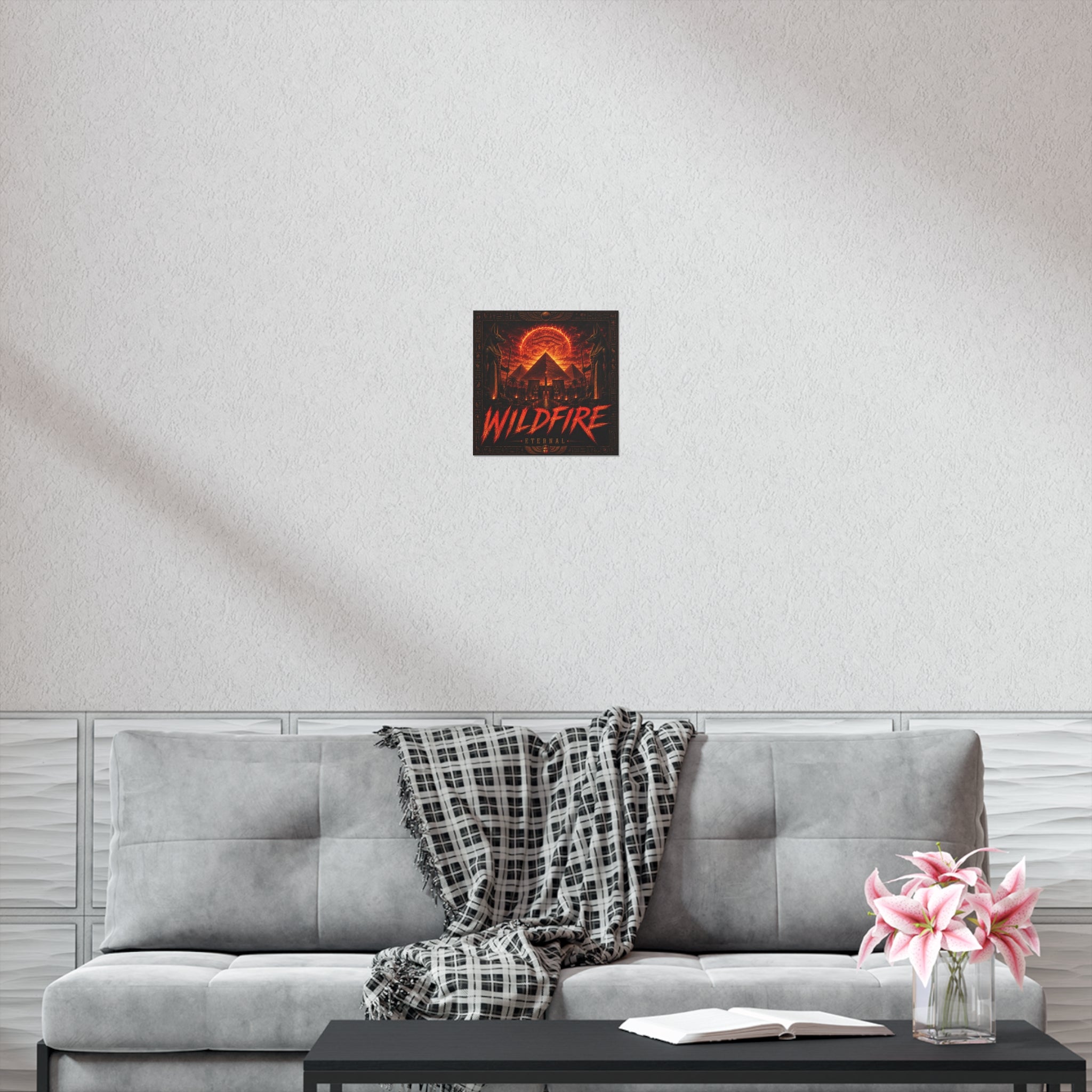 Wildfire Poster — Fiery Anubis Illustration with 'Stay Fierce Burn Bright'