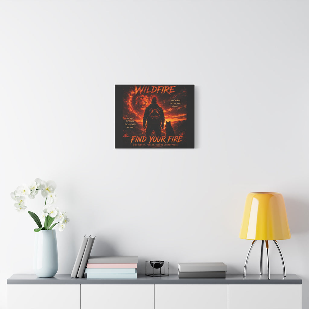 Wildfire 'Find Your Fire' Matte Canvas Wall Art — Inspirational Lion & Silhouette Scene