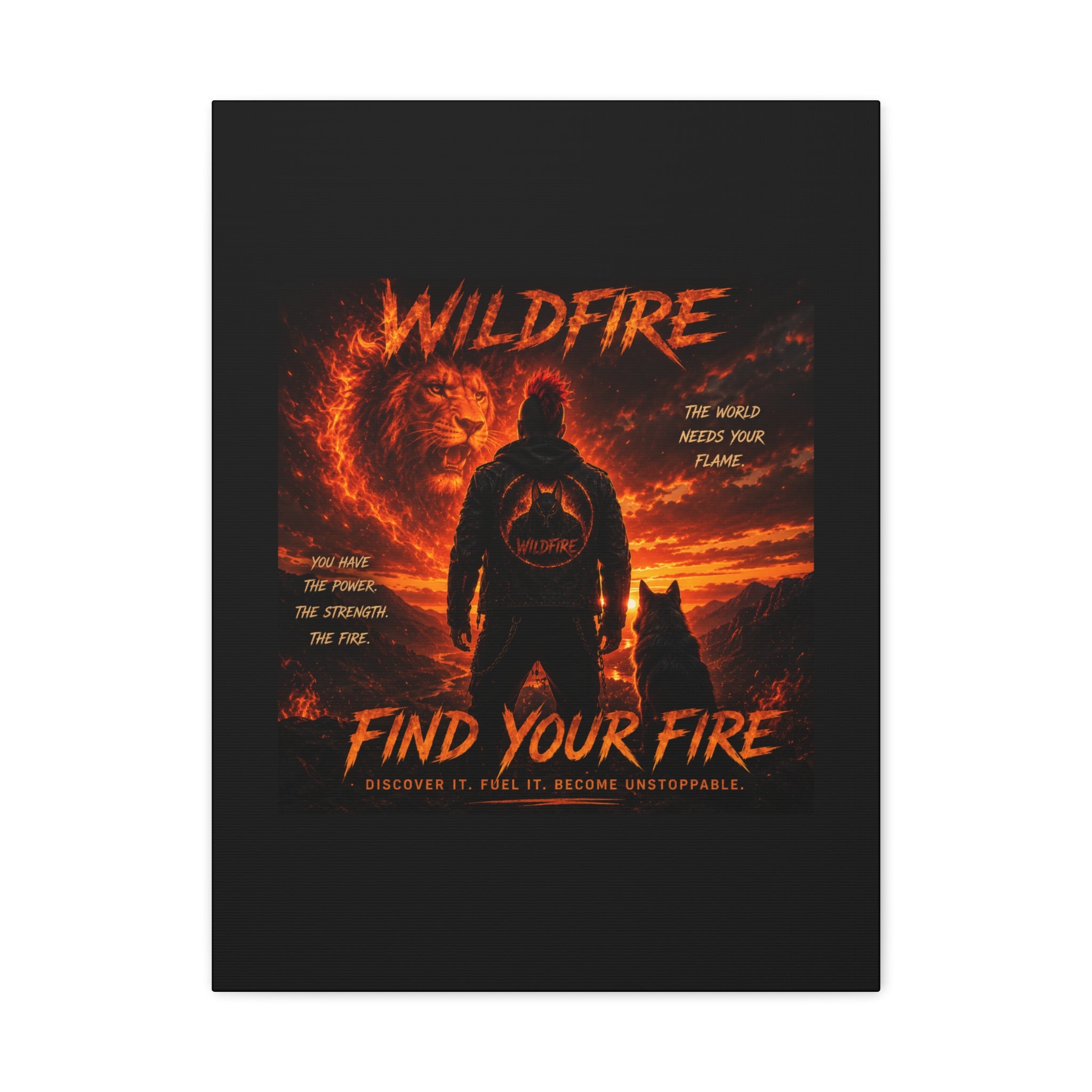 Wildfire 'Find Your Fire' Matte Canvas Wall Art — Inspirational Lion & Silhouette Scene