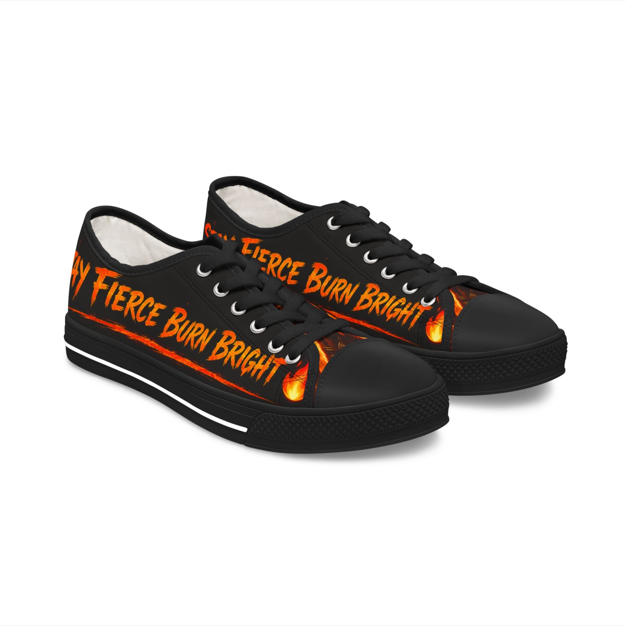 Women's Low Top Sneakers — 'Bold & Fierce Burn Bright' Flame Graphic Sneakers