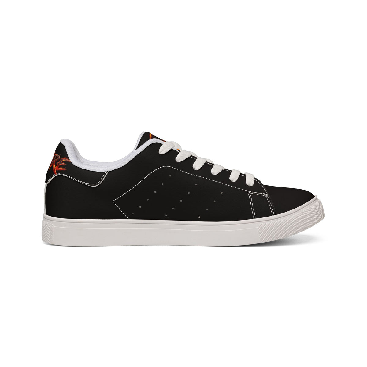 Wildfire Flame Lion Leather Sneakers — Men’s Low-Top Athletic Shoes