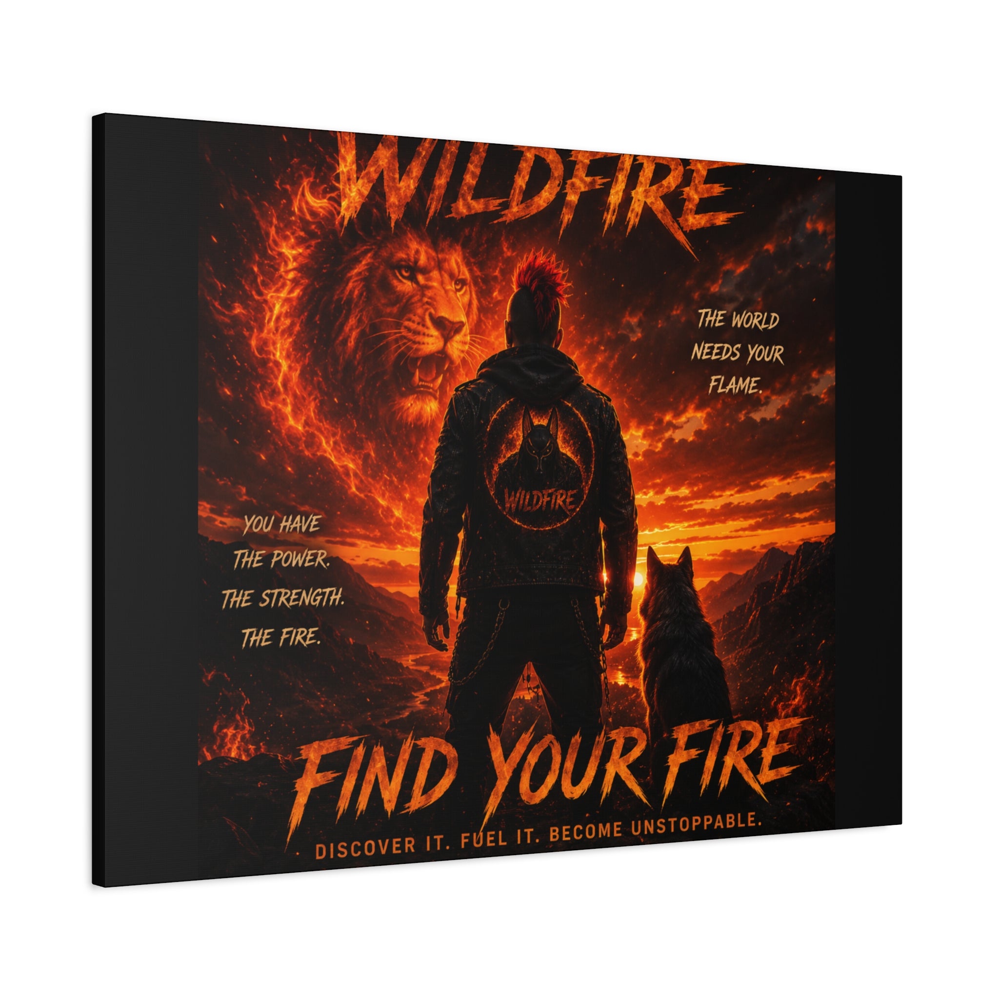 Wildfire 'Find Your Fire' Matte Canvas Wall Art — Inspirational Lion & Silhouette Scene