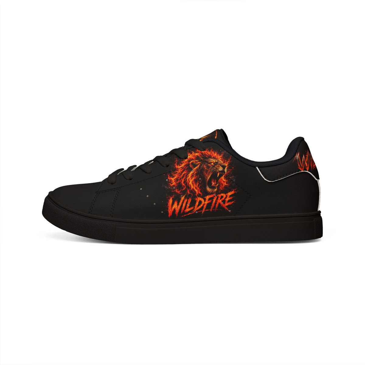 Wildfire Flame Lion Leather Sneakers — Men’s Low-Top Athletic Shoes