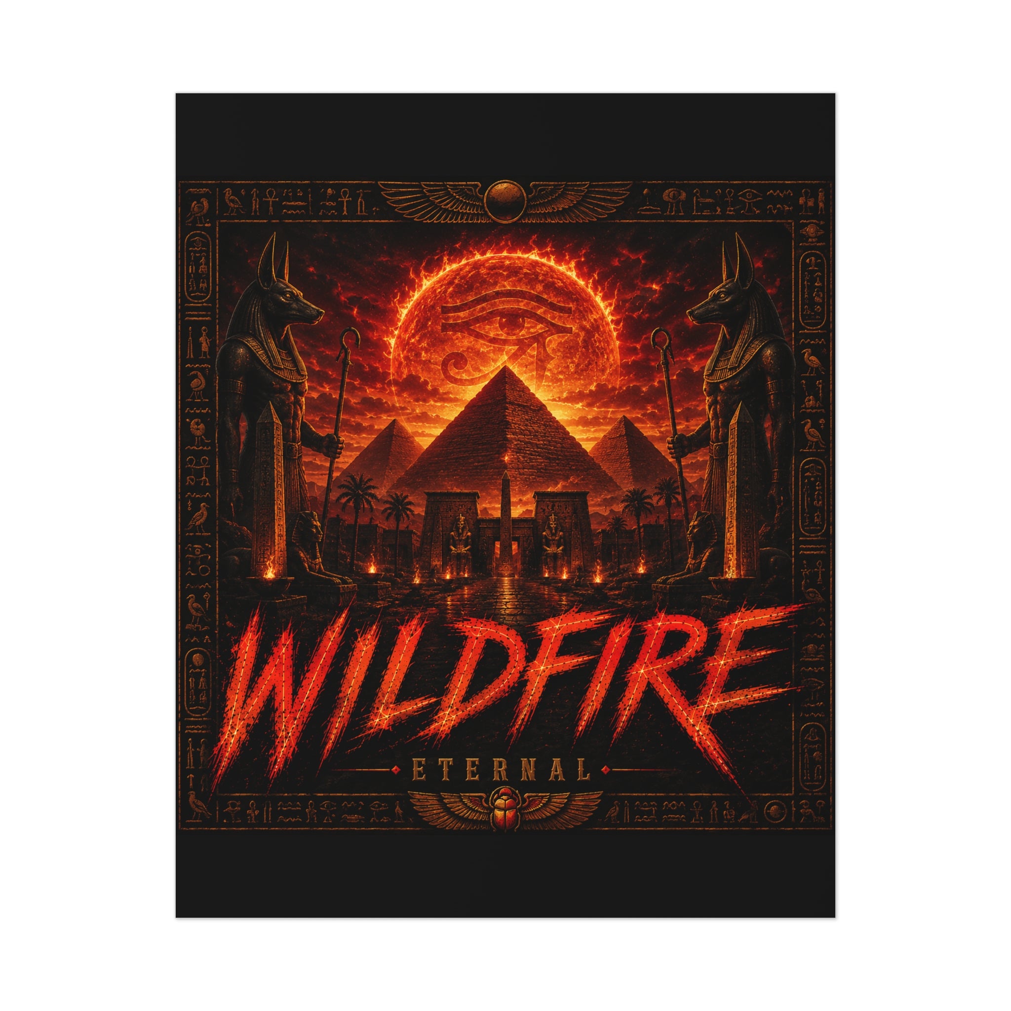 Wildfire Poster — Fiery Anubis Illustration with 'Stay Fierce Burn Bright'