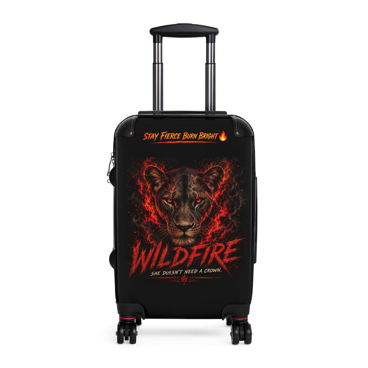 Wildfire Lioness Carry-On Suitcase – 'Stay Fierce Burn Bright' Travel Luggage