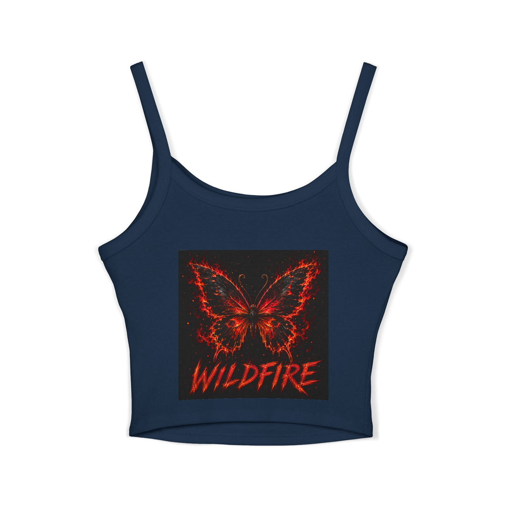 Wildfire Sekhmet Woman Spaghetti Tank Top — Fiery Egyptian Graphic Crop