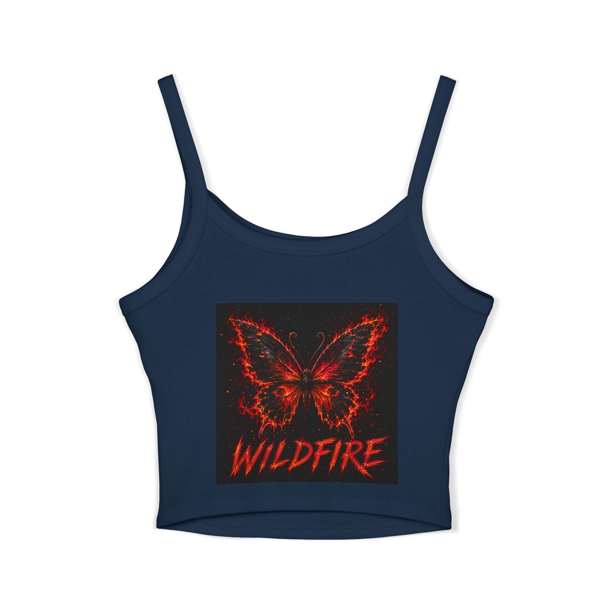 Wildfire Sekhmet Woman Spaghetti Tank Top — Fiery Egyptian Graphic Crop