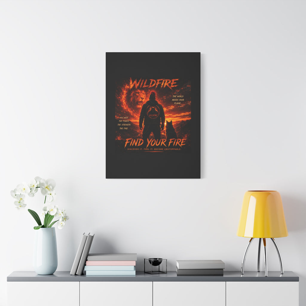 Wildfire 'Find Your Fire' Matte Canvas Wall Art — Inspirational Lion & Silhouette Scene