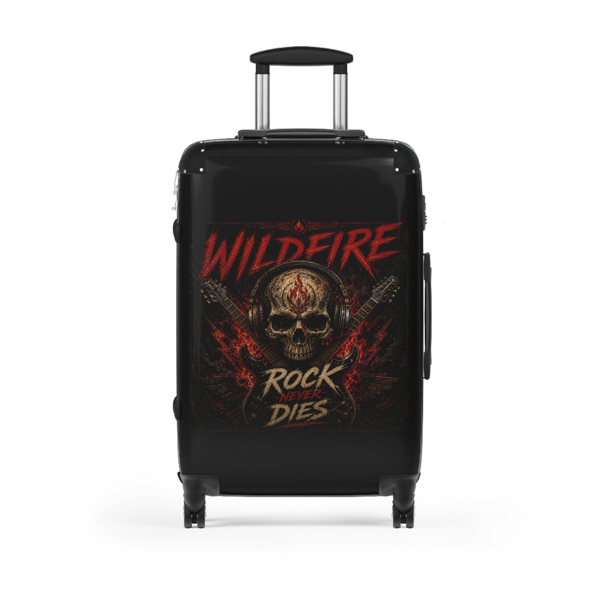 Wildfire 'Rock Never Dies' Skull Suitcase - Hard Shell Rolling Luggage for Rock Fans