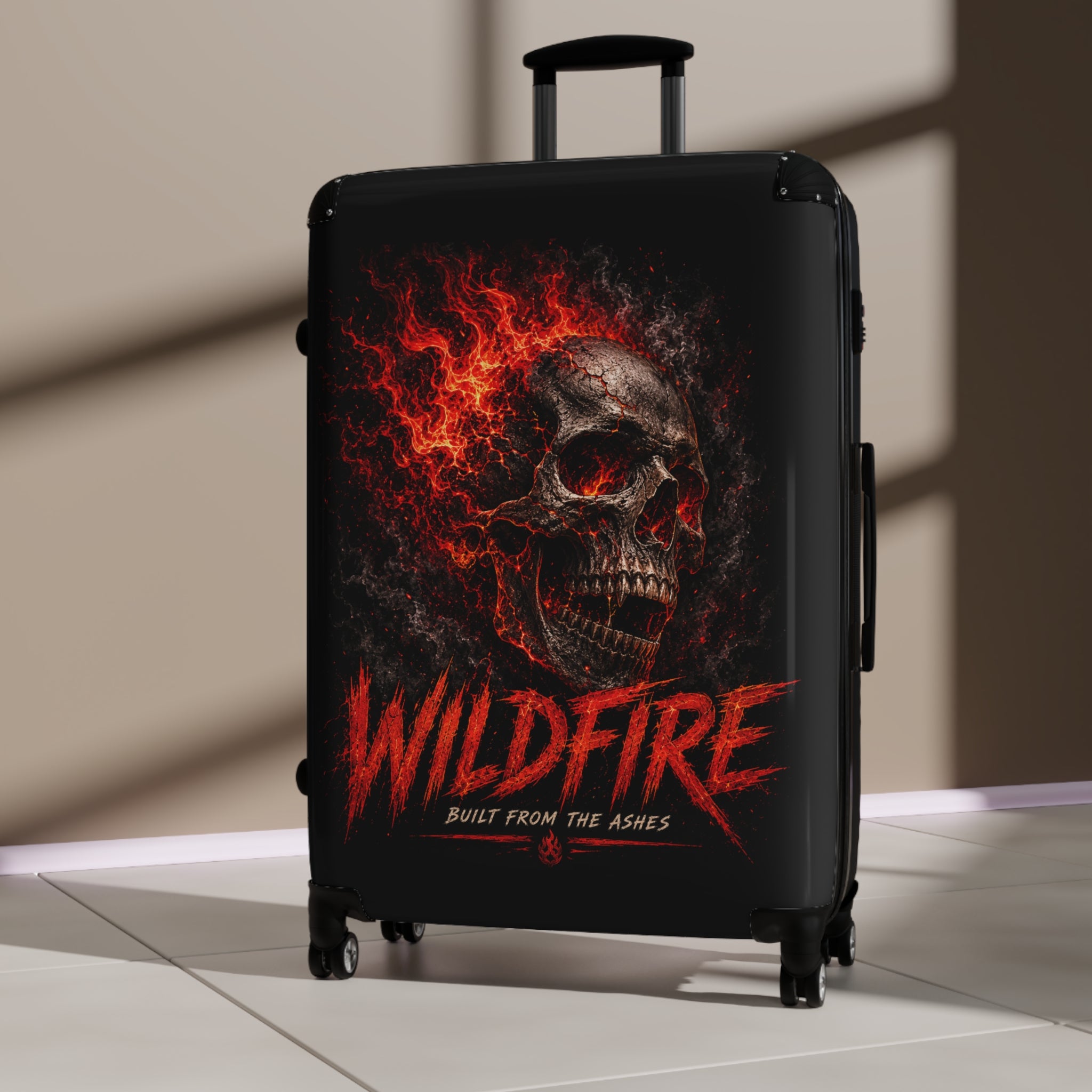 Wildfire Skull Carry-On Suitcase — Flame Skull 'Built From The Ashes' Luggage