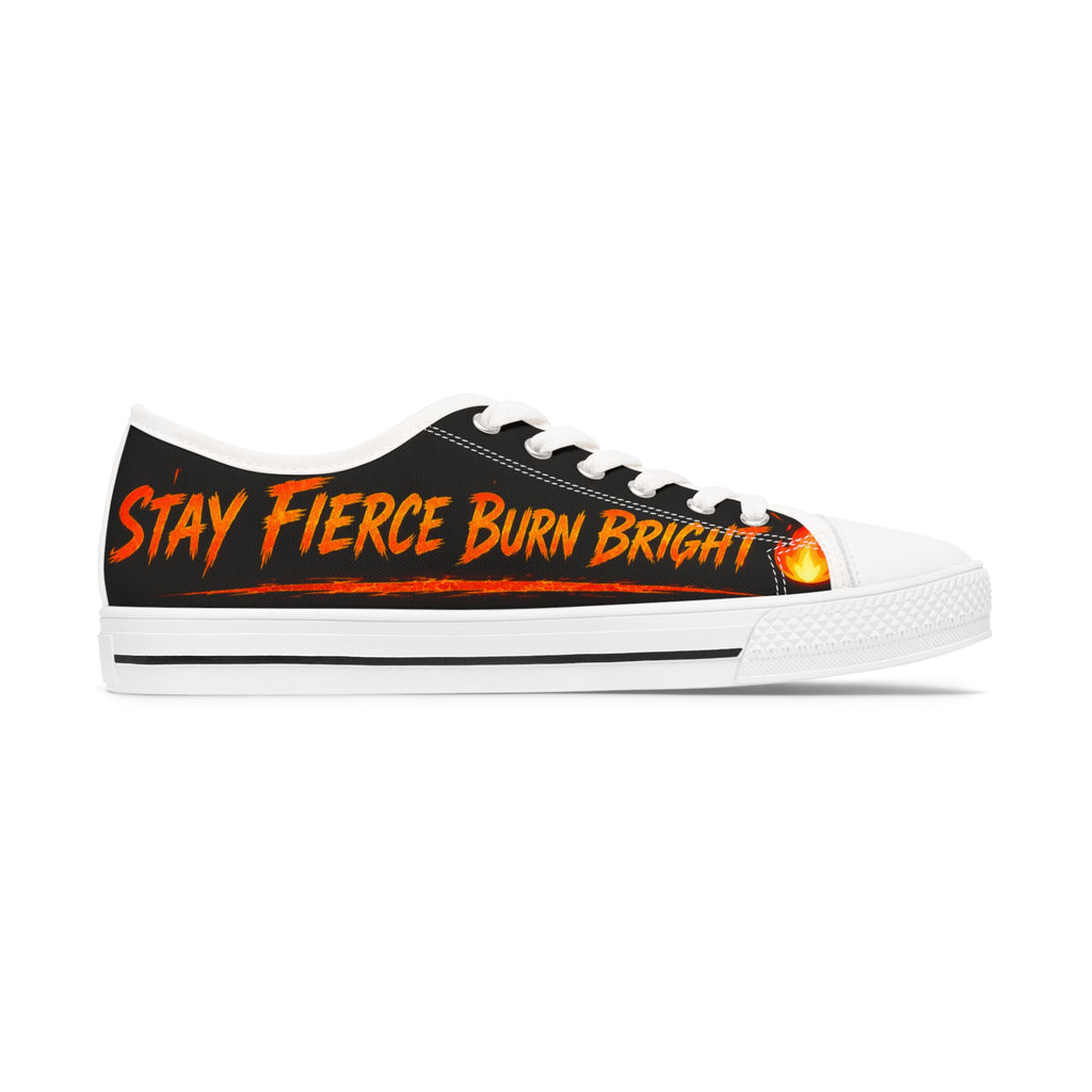 Women's Low Top Sneakers — 'Bold & Fierce Burn Bright' Flame Graphic Sneakers