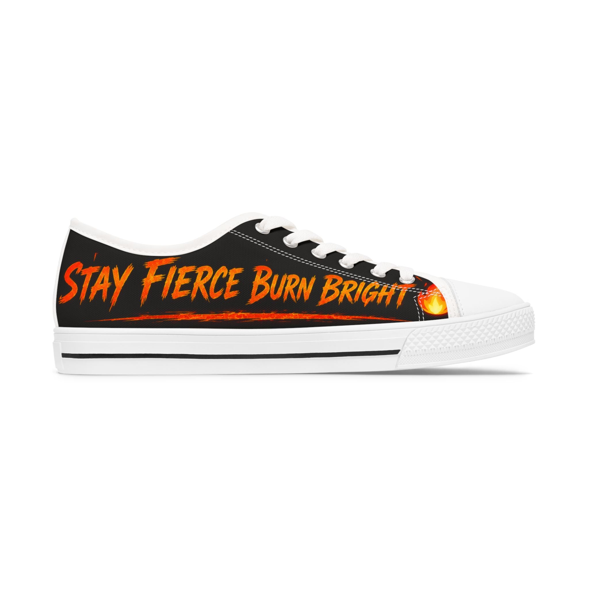 Women's Low Top Sneakers — 'Bold & Fierce Burn Bright' Flame Graphic Sneakers
