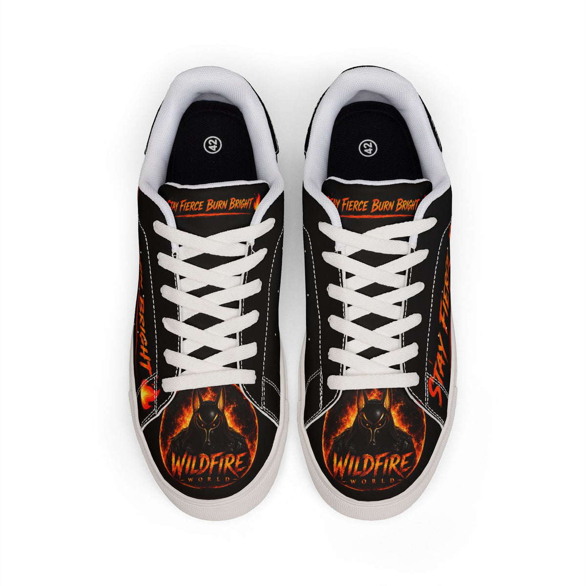 Men's Low-Top Sneakers — "Stay Fierce, Burn Bright" Flame Graphic