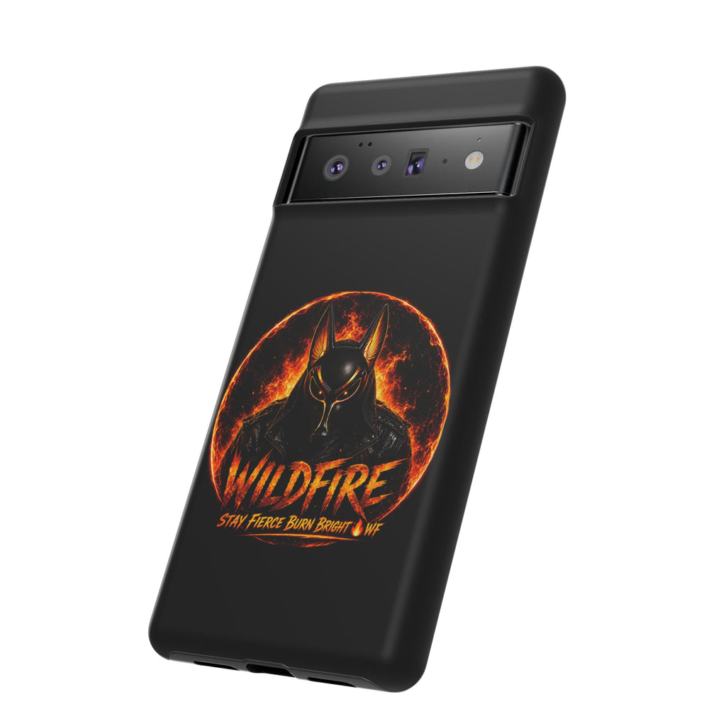 Wildfire Phone Case — Fierce Flaming Anubis Design, "Stay Fierce Burn Bright"