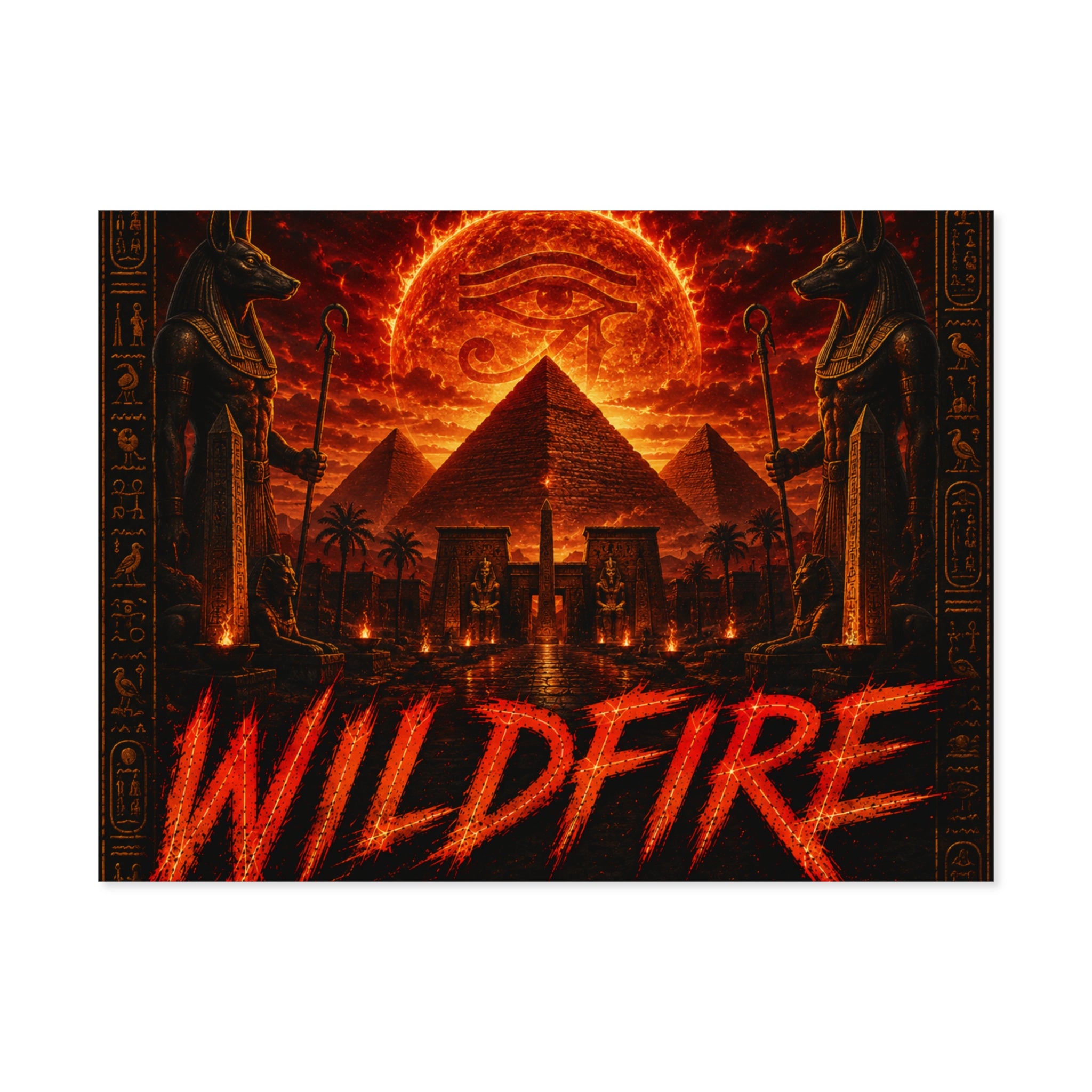 Wildfire Poster — Fiery Anubis Illustration with 'Stay Fierce Burn Bright'