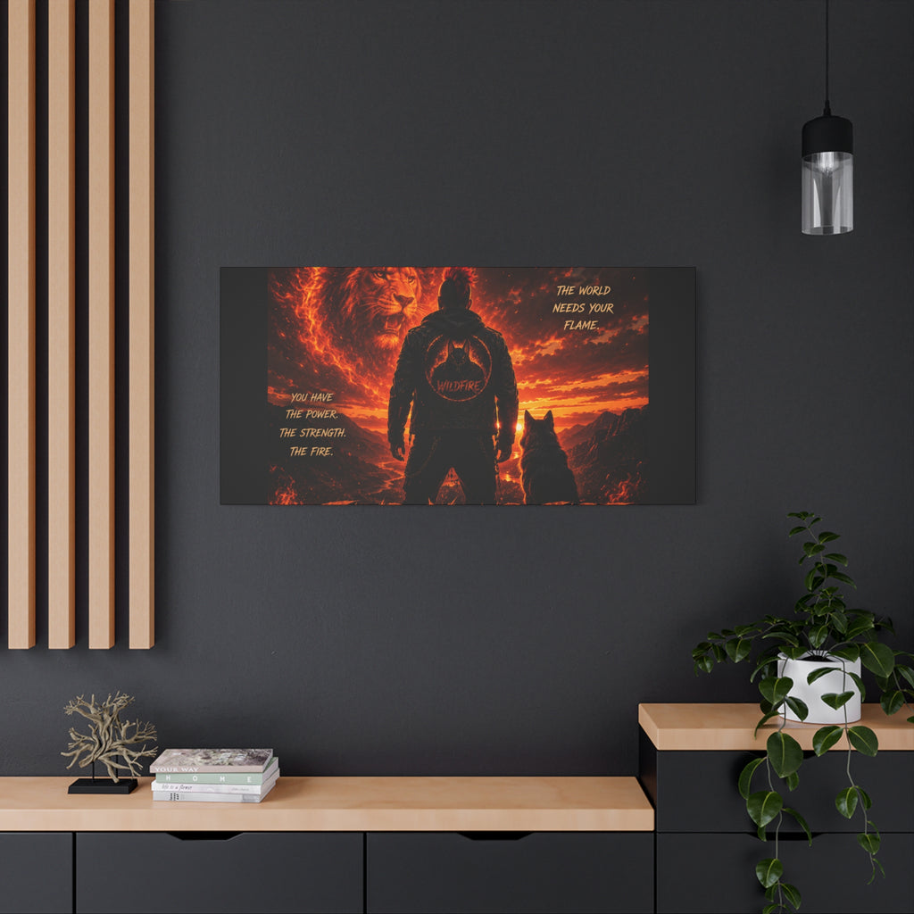 Wildfire 'Find Your Fire' Matte Canvas Wall Art — Inspirational Lion & Silhouette Scene