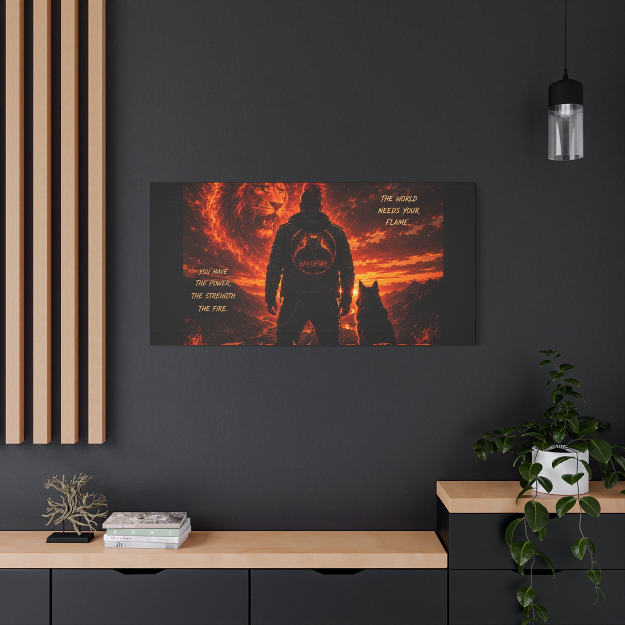 Wildfire 'Find Your Fire' Matte Canvas Wall Art — Inspirational Lion & Silhouette Scene