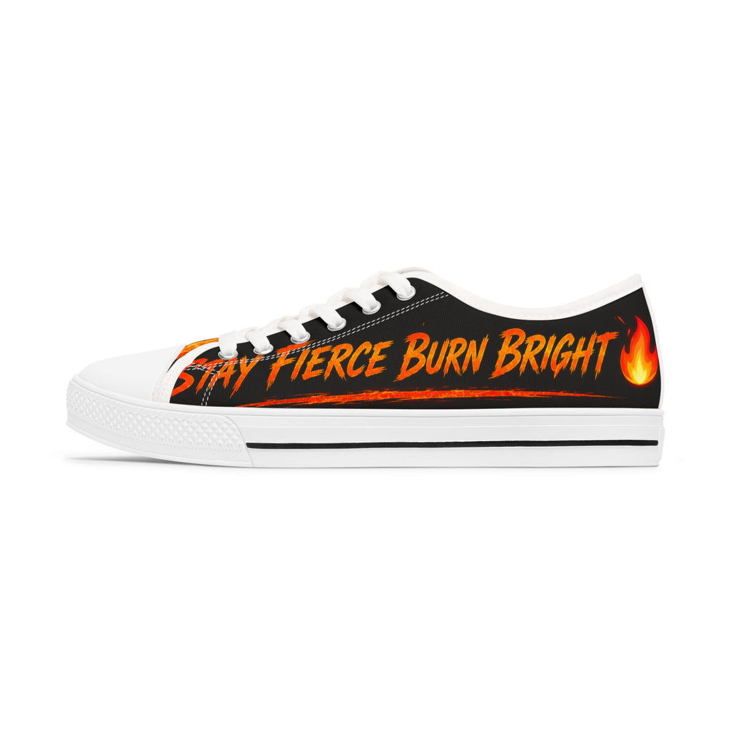 Women's Low Top Sneakers — 'Bold & Fierce Burn Bright' Flame Graphic Sneakers