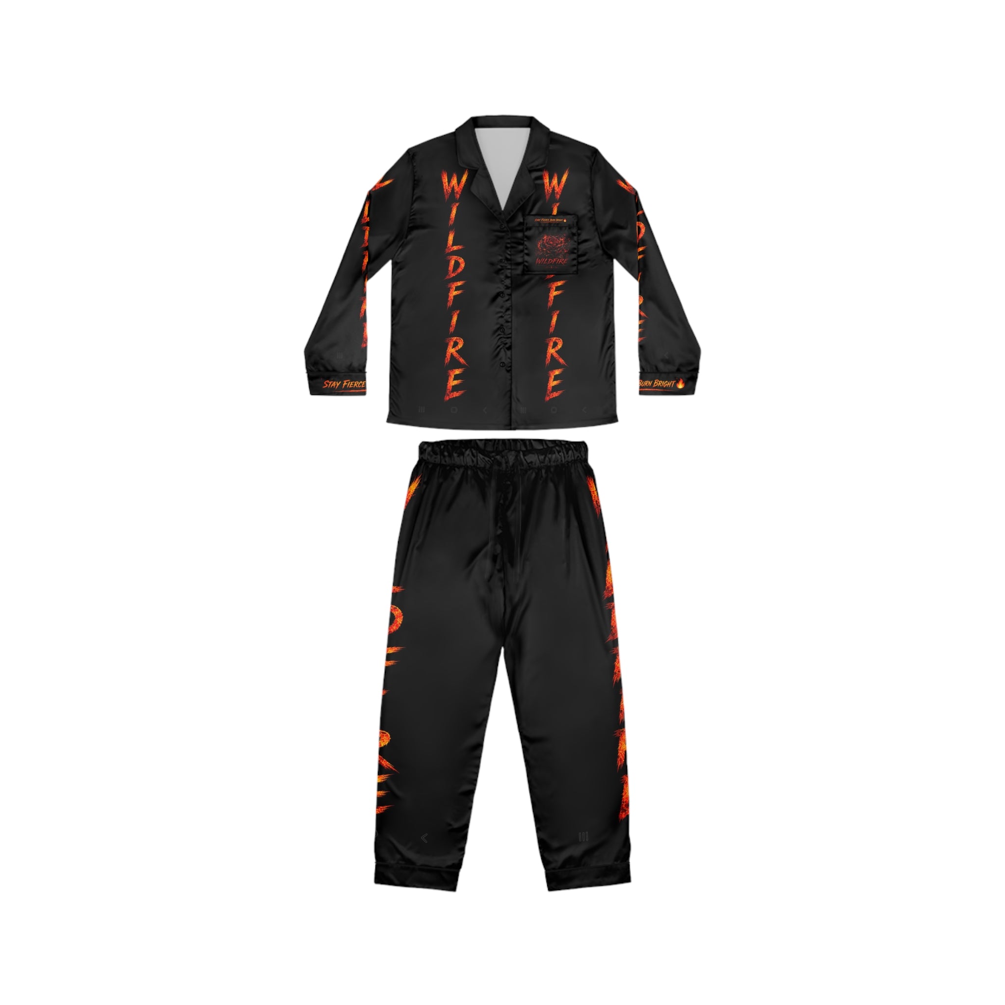 Wildfire Flame Satin women's Pajama Set - Women's Fiery Graphic Sleepwear