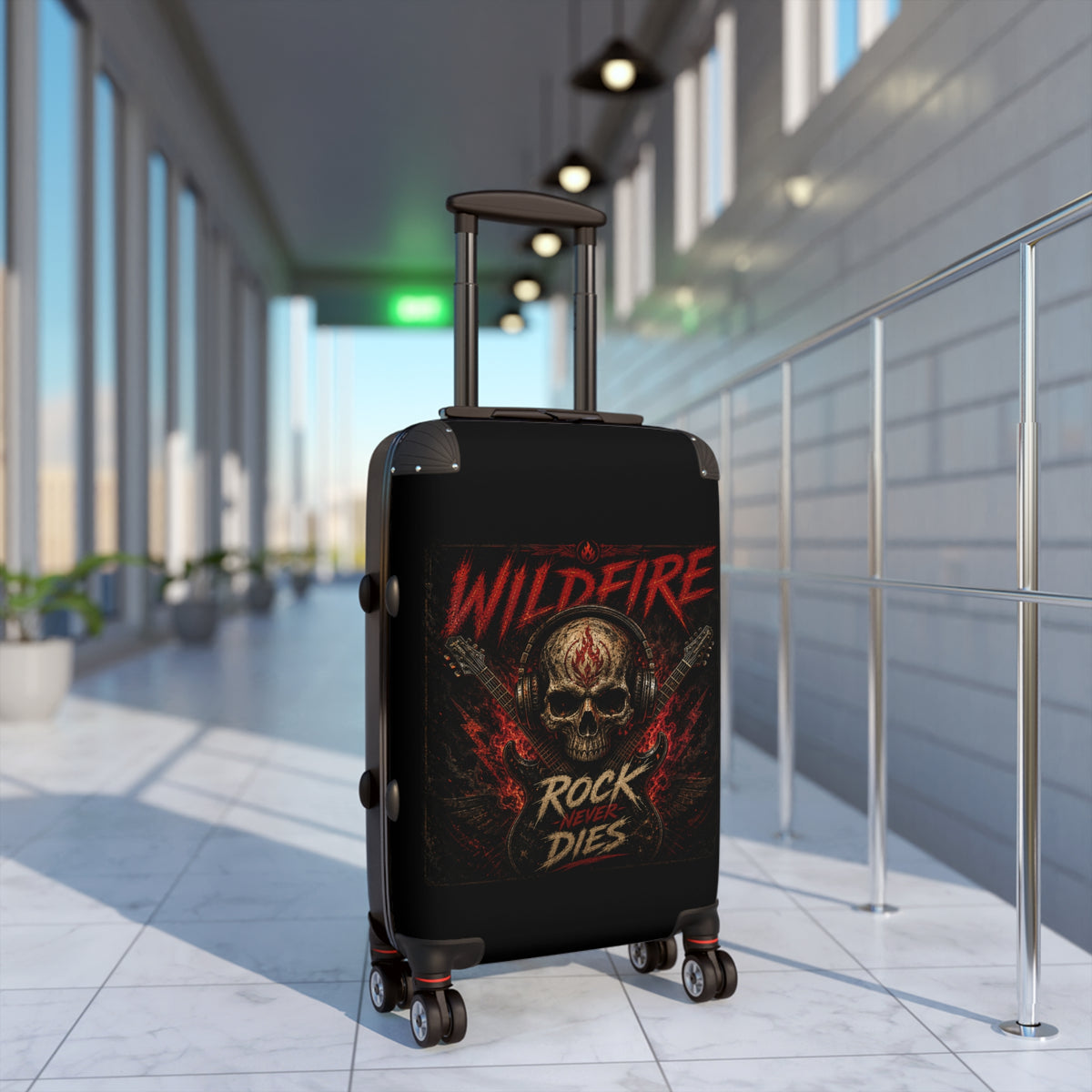 Wildfire 'Rock Never Dies' Skull Suitcase - Hard Shell Rolling Luggage for Rock Fans