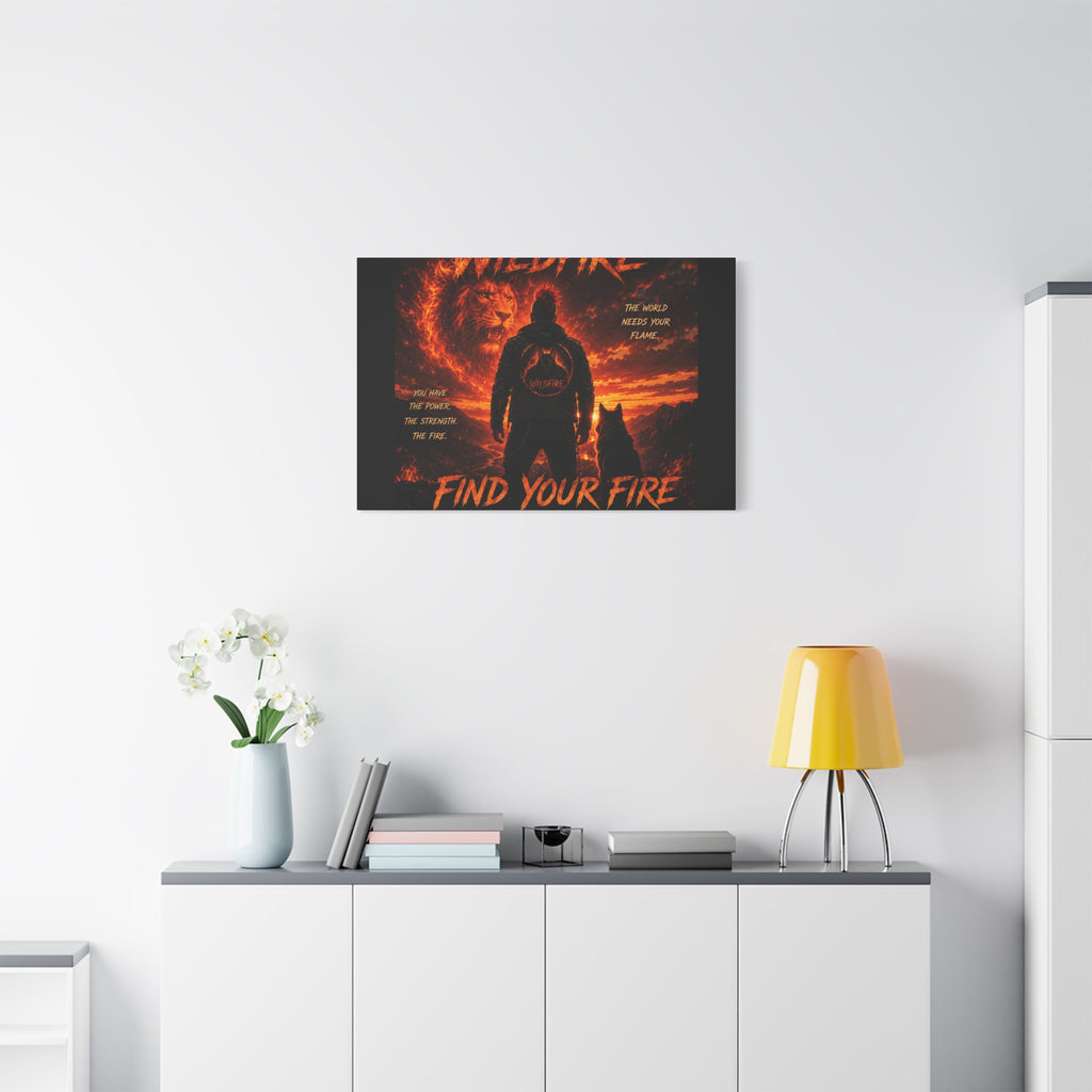 Wildfire 'Find Your Fire' Matte Canvas Wall Art — Inspirational Lion & Silhouette Scene