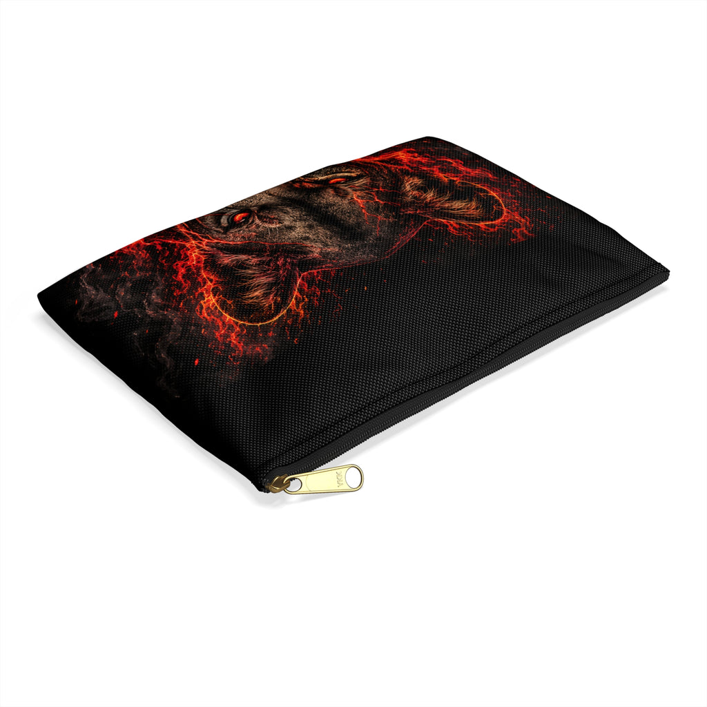 Wildfire Lion Accessory Pouch — Fiery Lion Face Zip Pouch