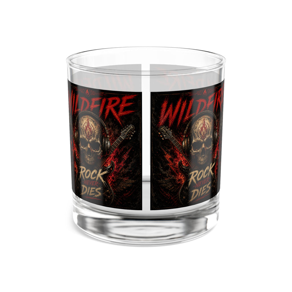 Wildfire Rock & Roll 10oz Whiskey Rocks Glass — 'Rock Never Dies' Skull Guitar Design