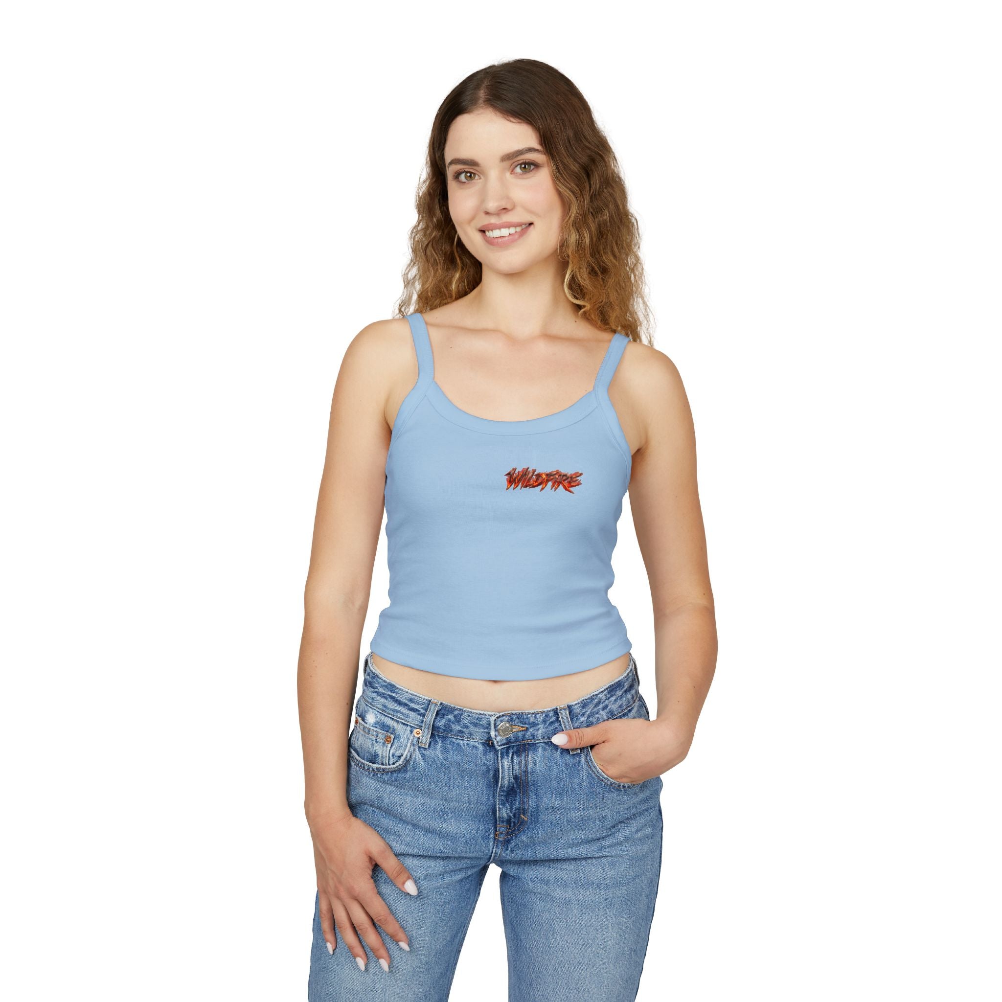 Wildfire Sekhmet Woman Spaghetti Tank Top — Fiery Egyptian Graphic Crop