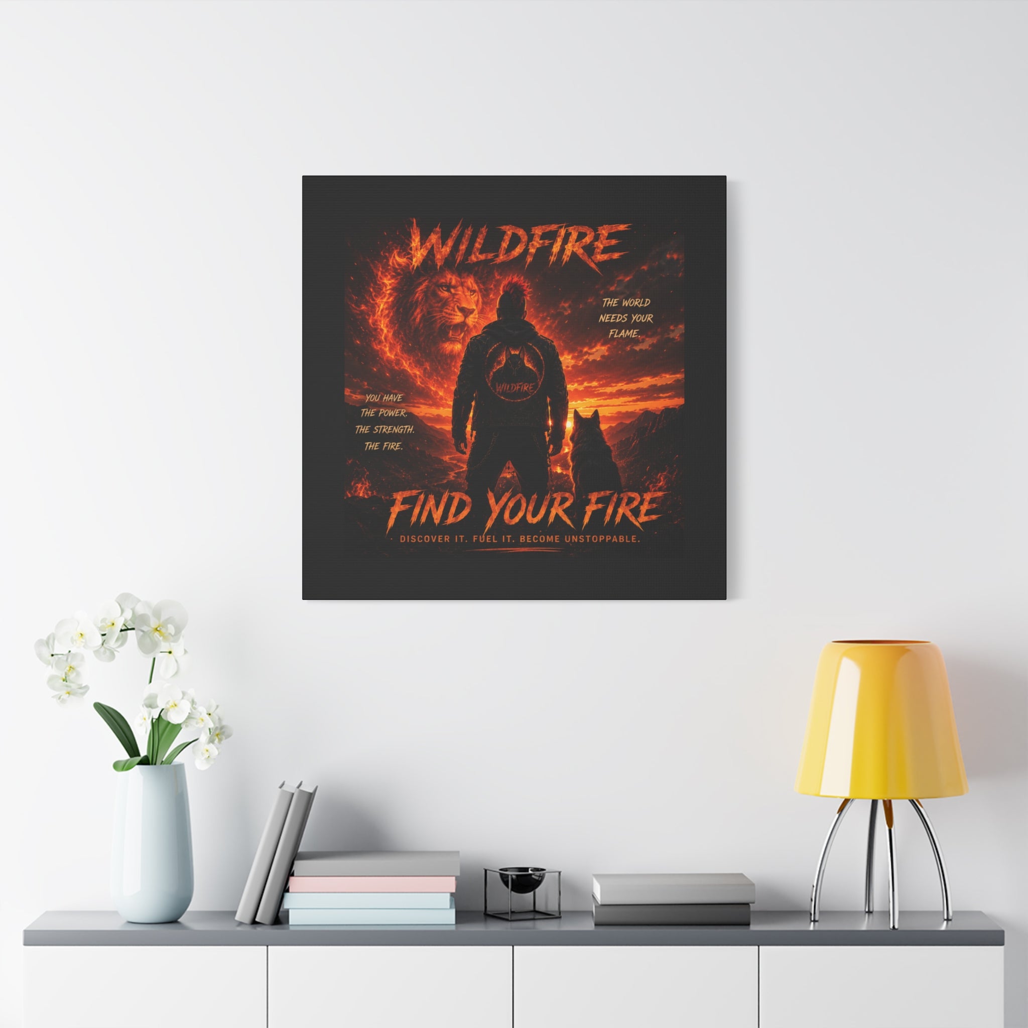 Wildfire 'Find Your Fire' Matte Canvas Wall Art — Inspirational Lion & Silhouette Scene