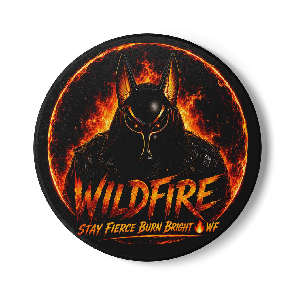 Wildfire Ceramic Coaster — Fiery Anubis Design, "Stay Fierce Burn Bright"