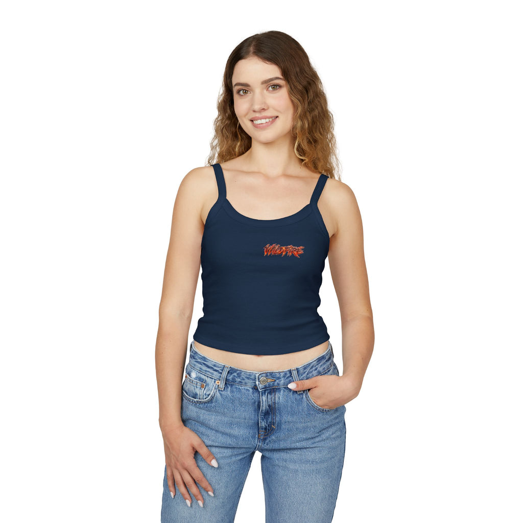 Wildfire Sekhmet Woman Spaghetti Tank Top — Fiery Egyptian Graphic Crop