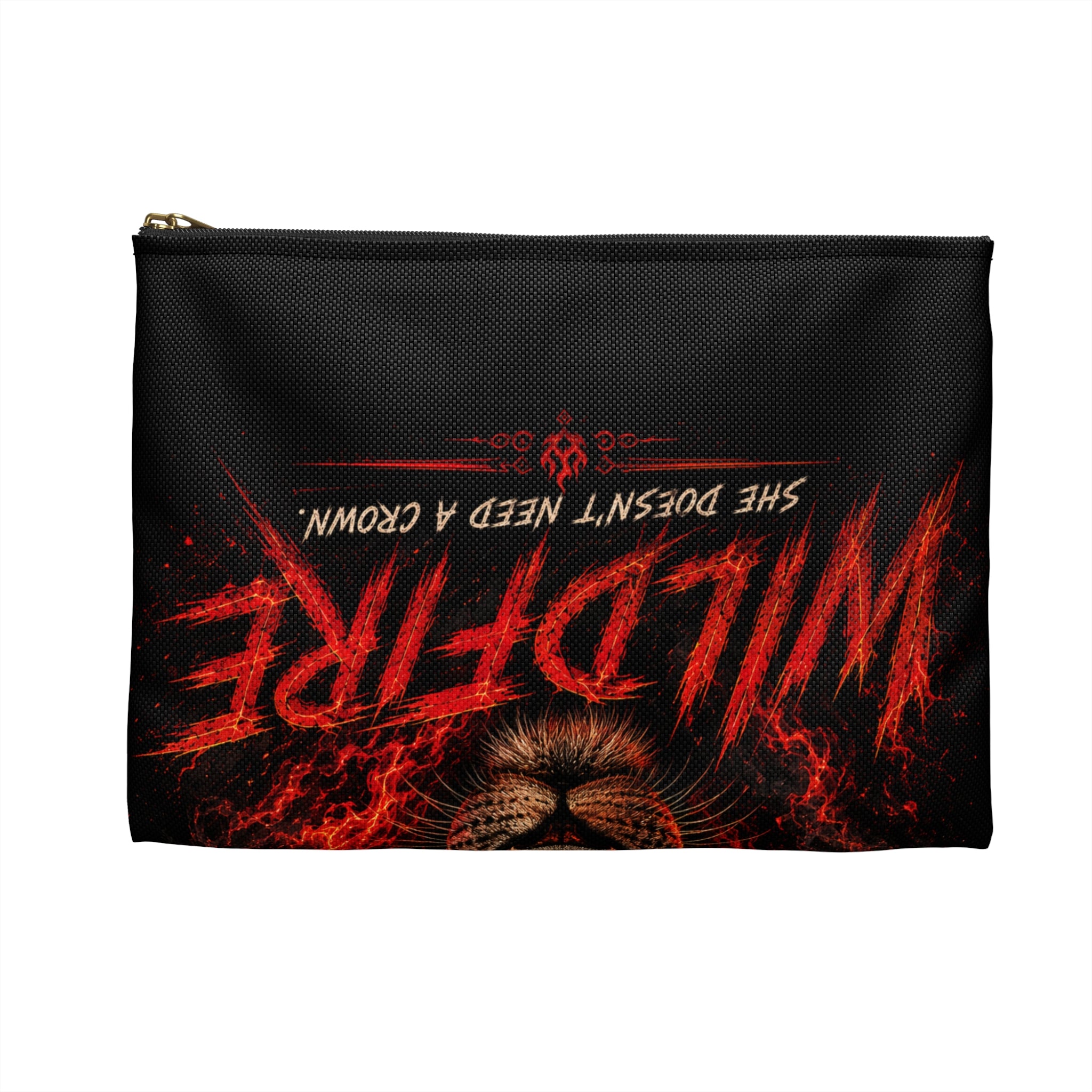 Wildfire Lion Accessory Pouch — Fiery Lion Face Zip Pouch