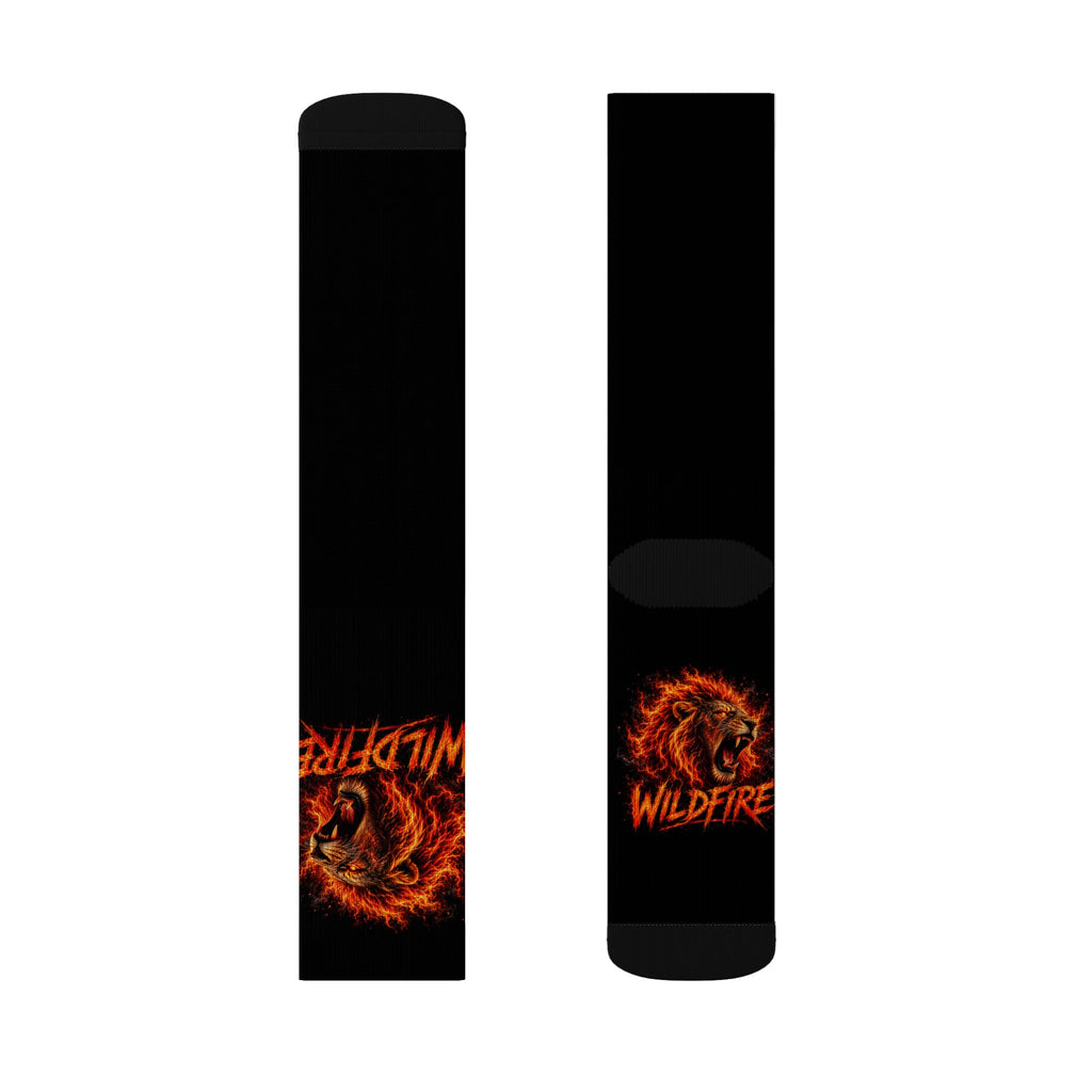 Wildfire Lion Sublimation Socks — Bold Flaming Animal Crew Socks