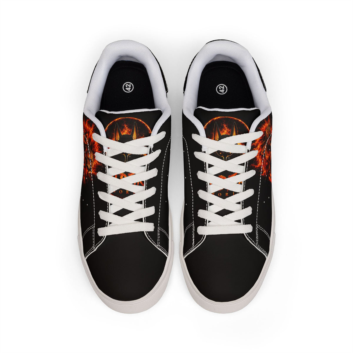 Wildfire Flame Lion Leather Sneakers — Men’s Low-Top Athletic Shoes