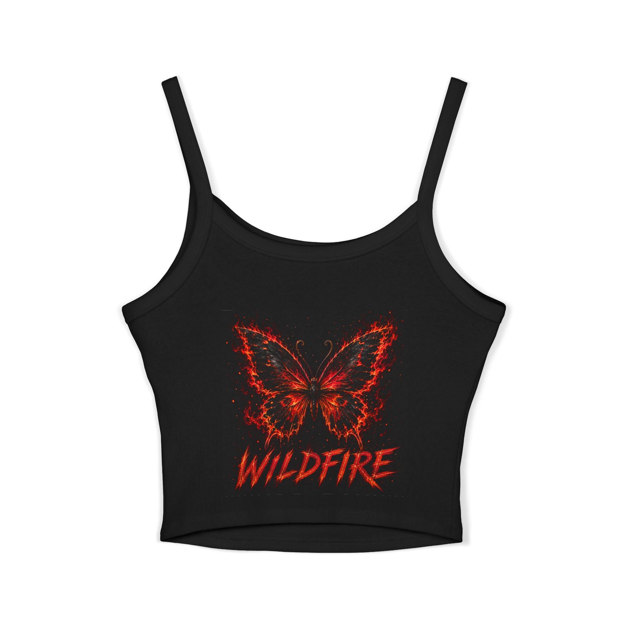 Wildfire Sekhmet Woman Spaghetti Tank Top — Fiery Egyptian Graphic Crop