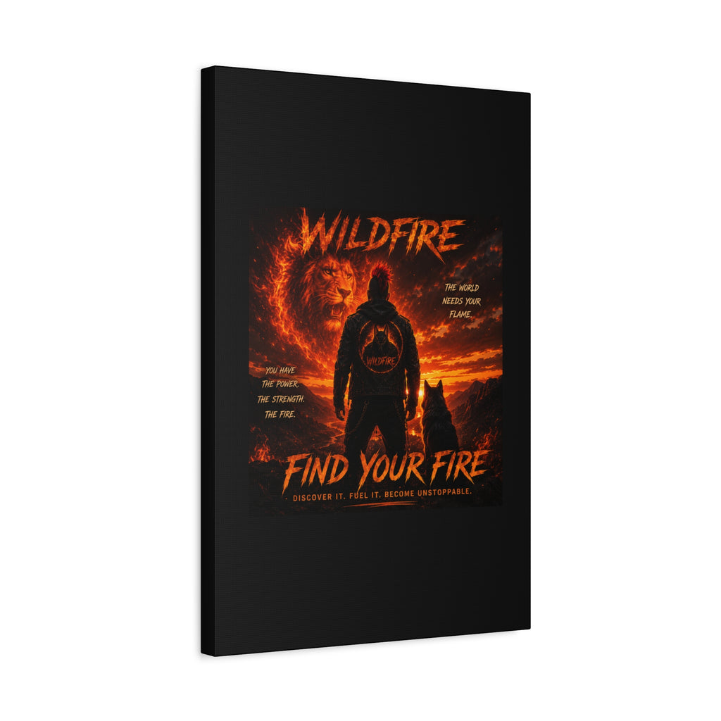 Wildfire 'Find Your Fire' Matte Canvas Wall Art — Inspirational Lion & Silhouette Scene