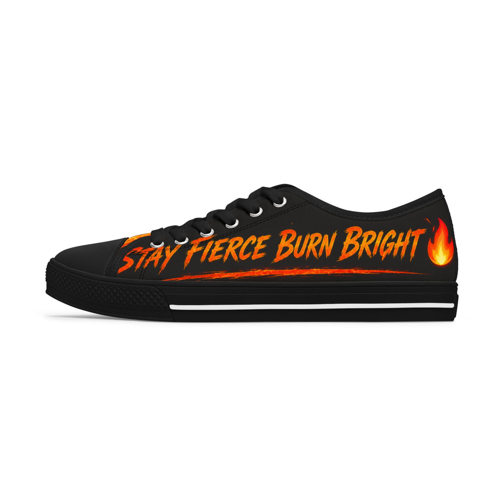 Women's Low Top Sneakers — 'Bold & Fierce Burn Bright' Flame Graphic Sneakers