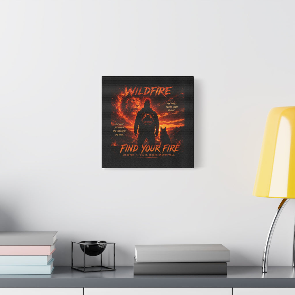 Wildfire 'Find Your Fire' Matte Canvas Wall Art — Inspirational Lion & Silhouette Scene