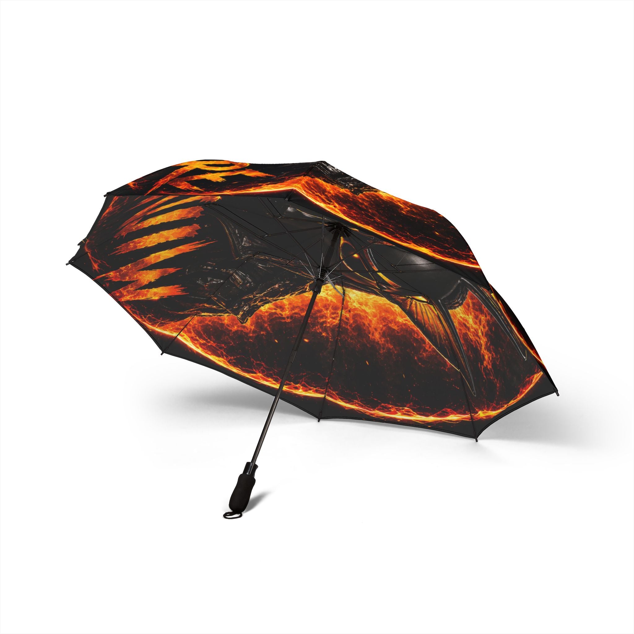 Foldable Umbrella — Fiery Anubis Design, Semi-Automatic Compact Rain Umbrella