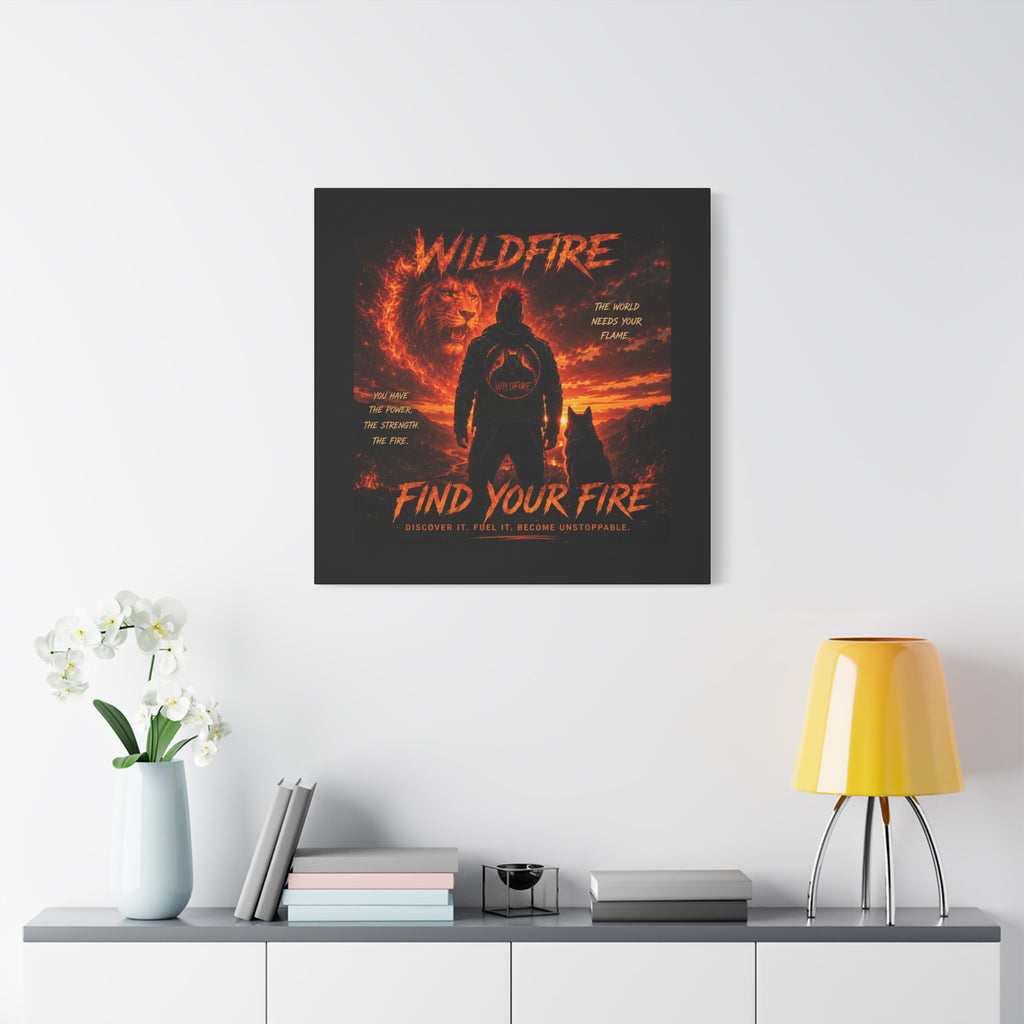 Wildfire 'Find Your Fire' Matte Canvas Wall Art — Inspirational Lion & Silhouette Scene