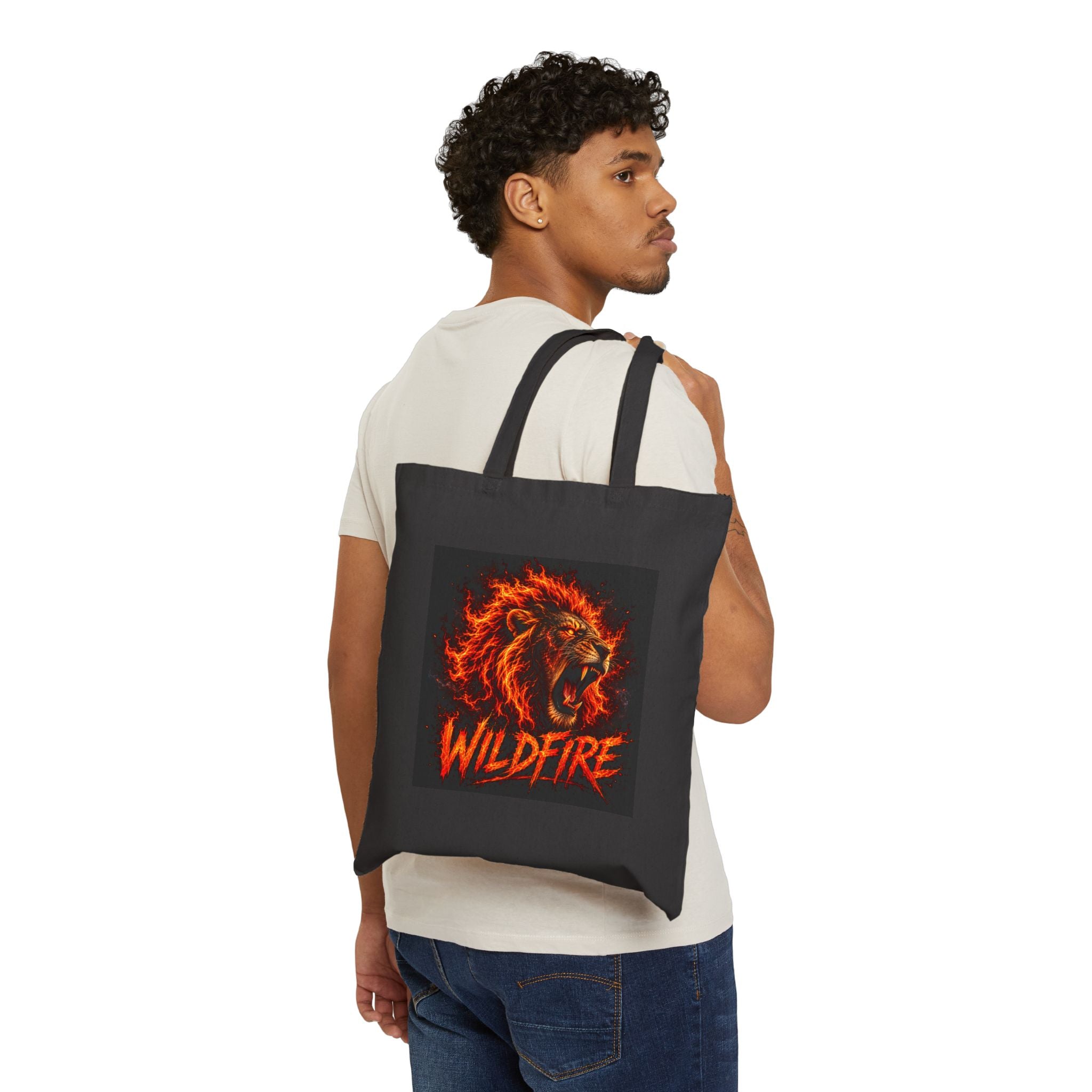 Wildfire Tote Bag — Lion & Lioness Canvas Tote, Gothic Animal Lover Gift