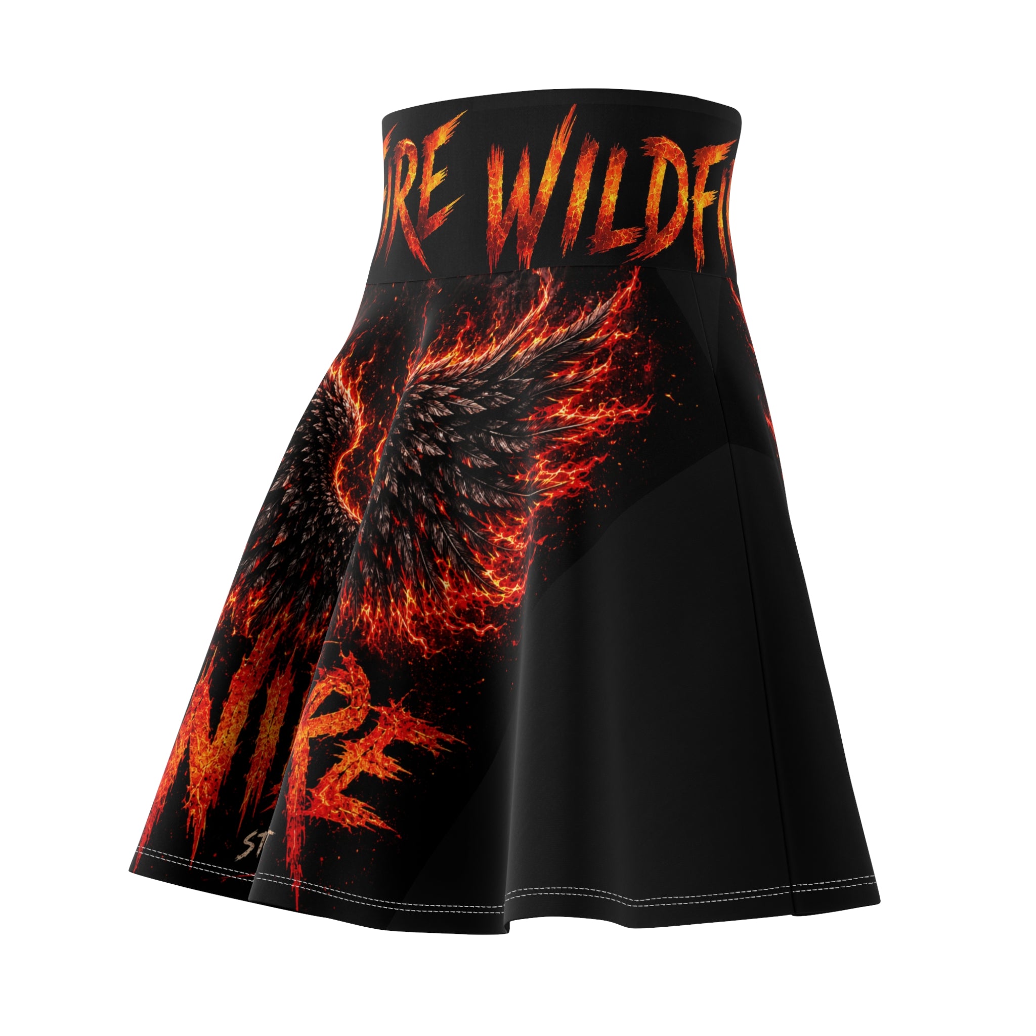 Wildfire Flaming Wings Graphic Skater Skirt — 'Wildfire' Bold Flame Print