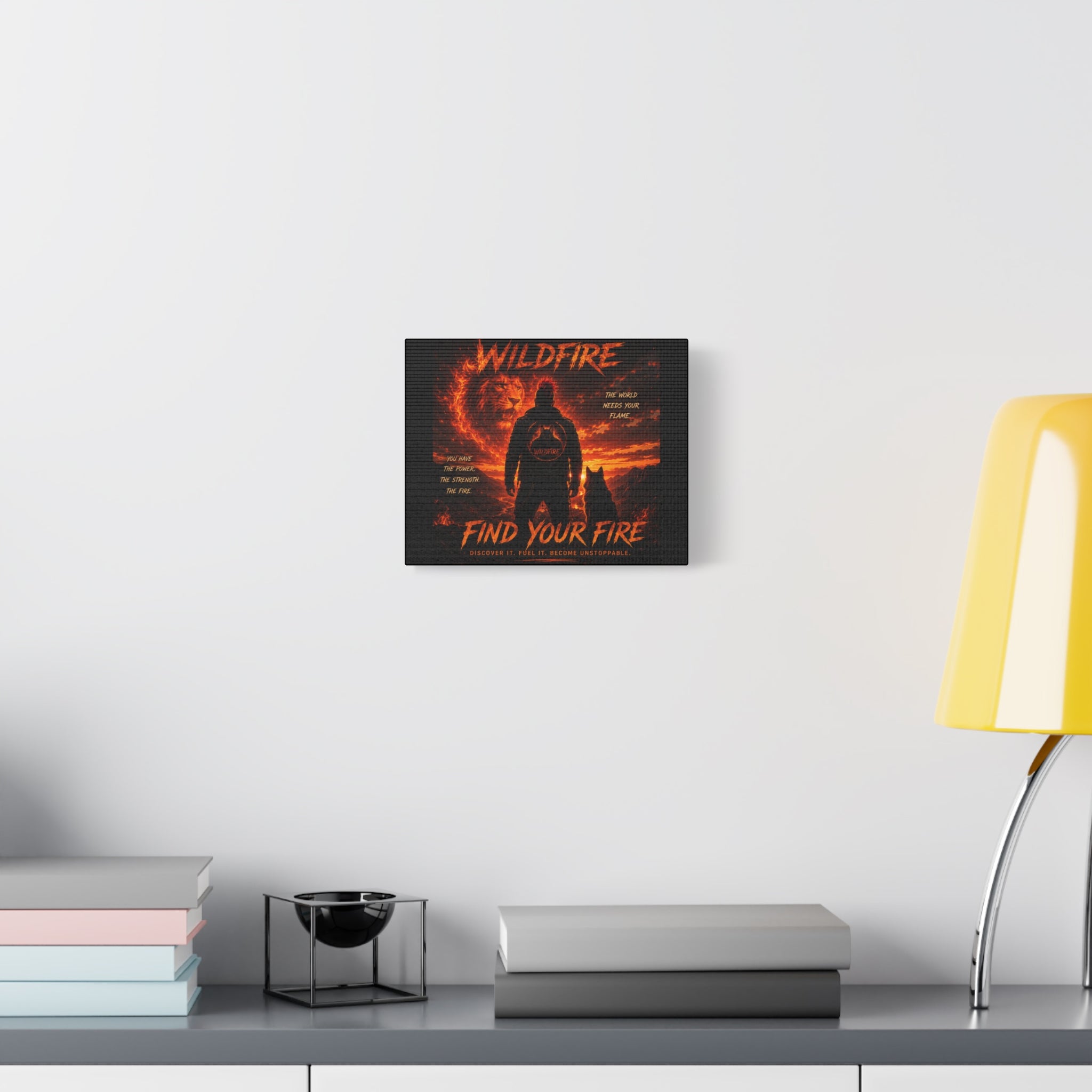 Wildfire 'Find Your Fire' Matte Canvas Wall Art — Inspirational Lion & Silhouette Scene