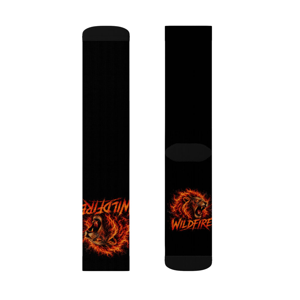 Wildfire Lion Sublimation Socks — Bold Flaming Animal Crew Socks