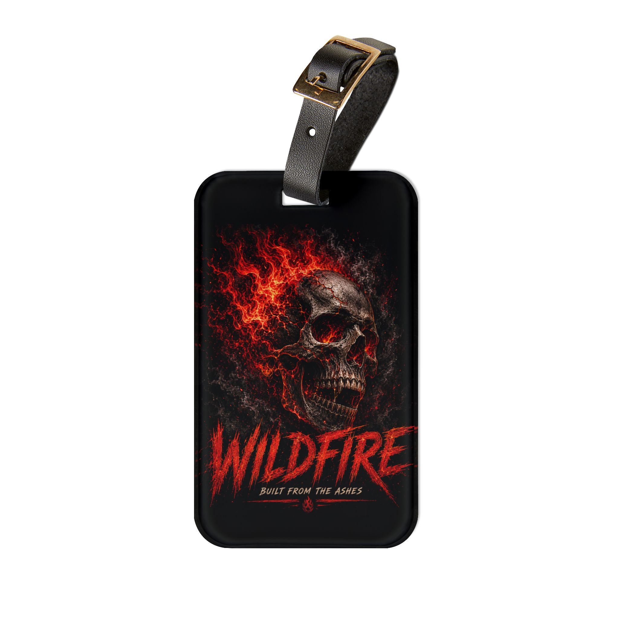 Wildfire Skull Luggage Tag — Flame Skull Travel ID Tag