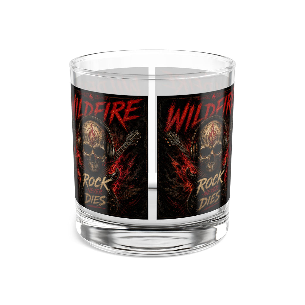 Wildfire Rock & Roll 10oz Whiskey Rocks Glass — 'Rock Never Dies' Skull Guitar Design