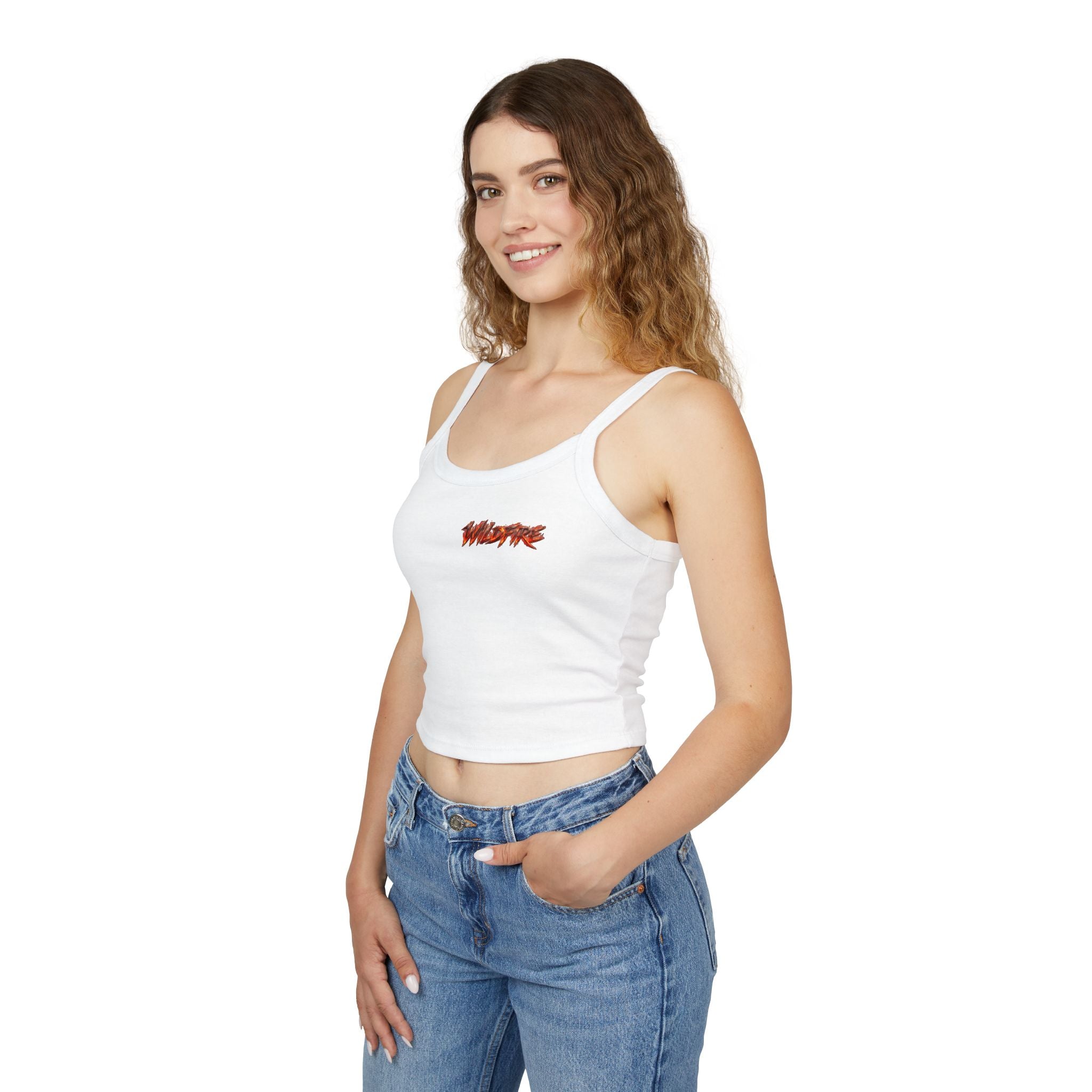 Wildfire Sekhmet Woman Spaghetti Tank Top — Fiery Egyptian Graphic Crop