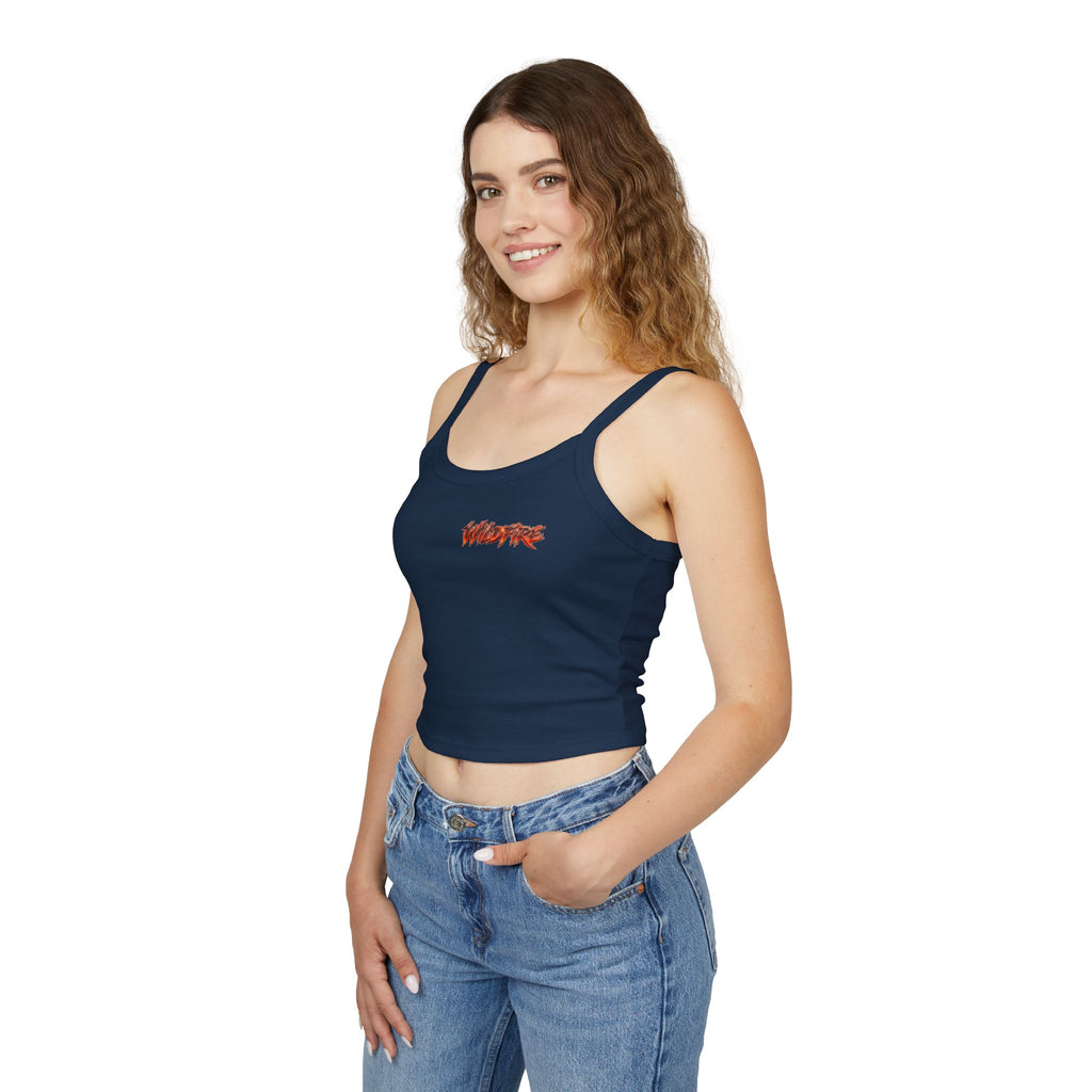 Wildfire Sekhmet Woman Spaghetti Tank Top — Fiery Egyptian Graphic Crop