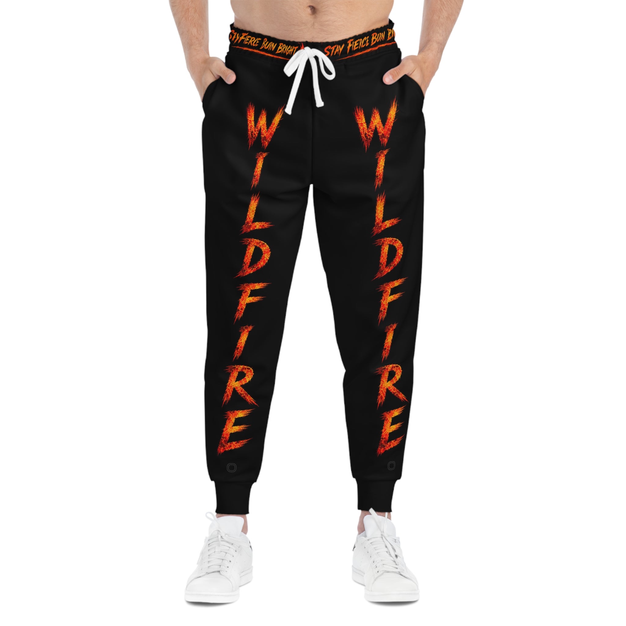 Wildfire Flame Athletic Joggers — Bold Black Track Pants with Fiery 'WILDFIRE' Text